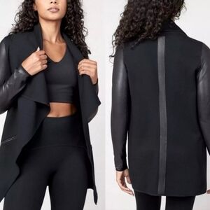 Spanx Black Convertible Drape Open Front Vegan Leather Ponte Jacket Plus Size 3X